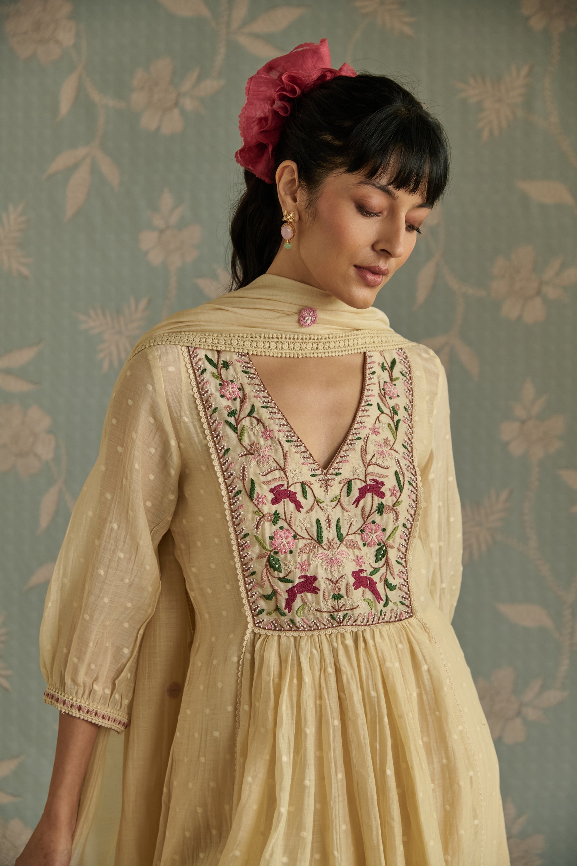 Ivory Hand Embroidered Kurta Set