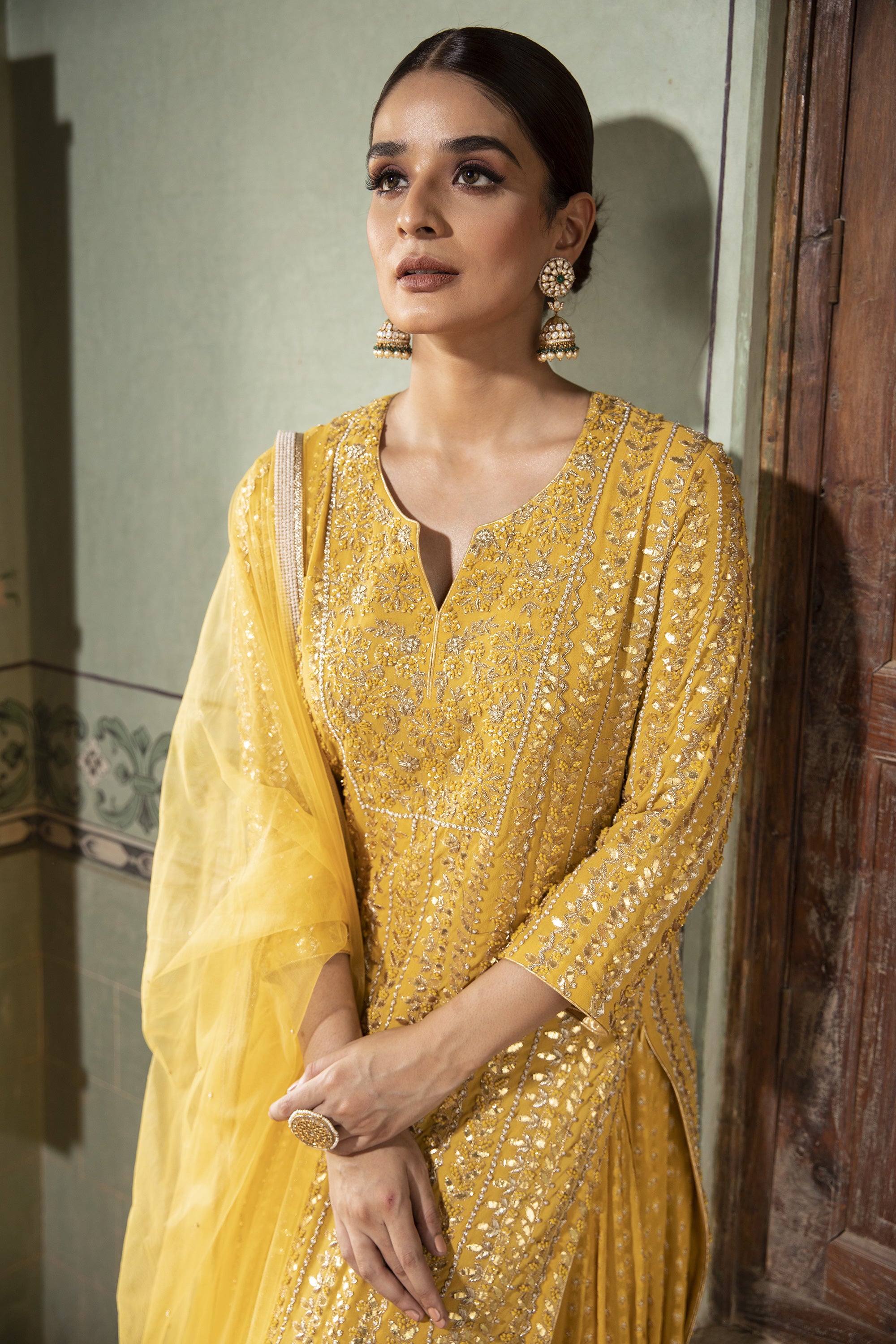 Yellow_Georgette_Gota_Embroidered_Kurta_Set_Kritika_Dawar