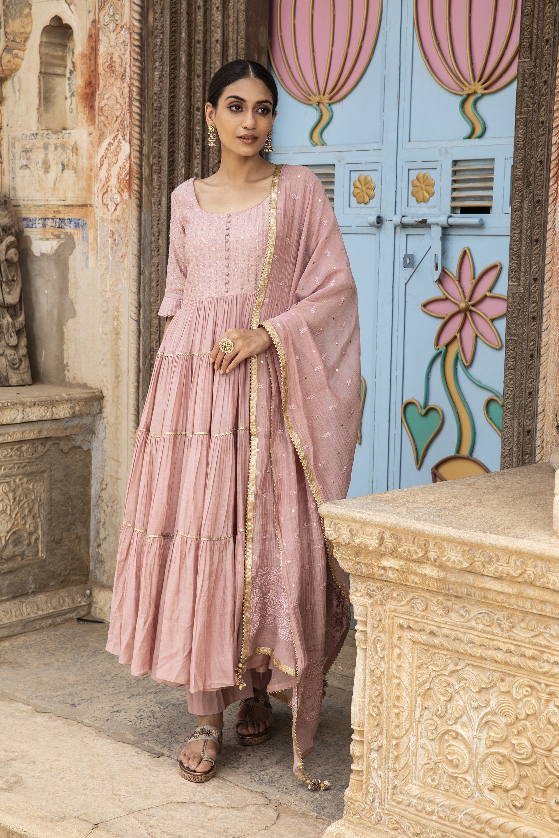 Mauve Embroidered Anarkali Set