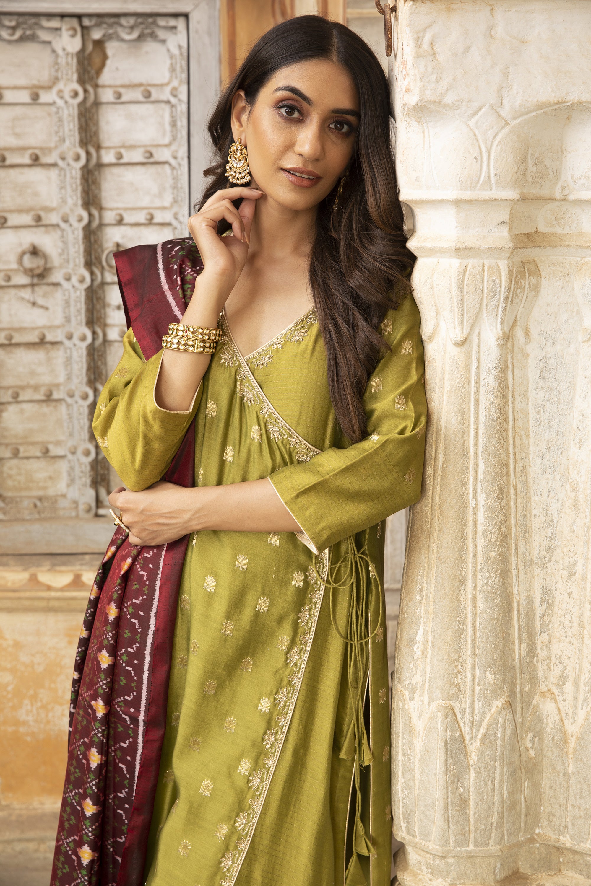 Mehendi_Green_Hand_Embroidered_Angrakha_Set_Kritika_Dawar