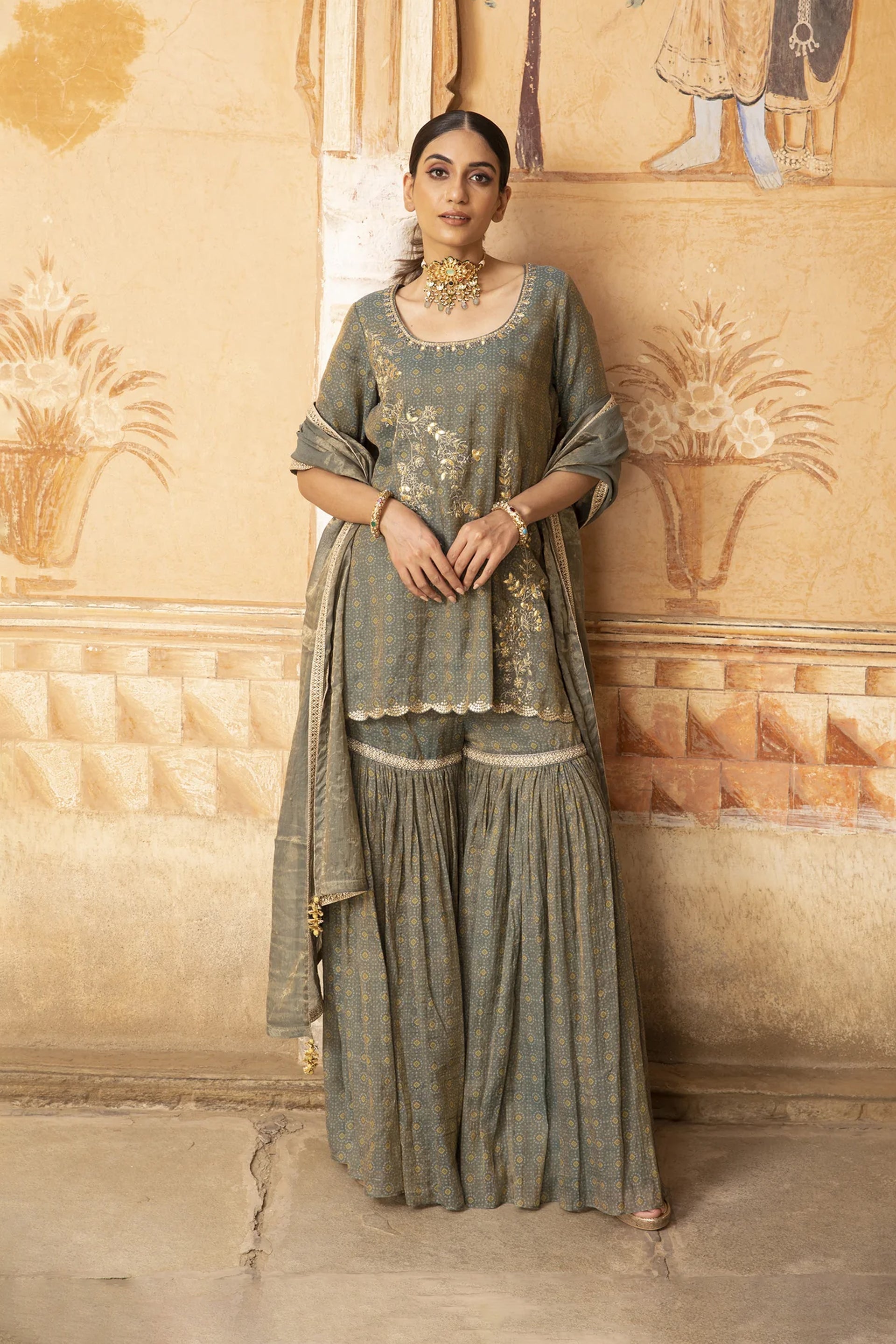 Teal Gota Embroidered Gharara Set